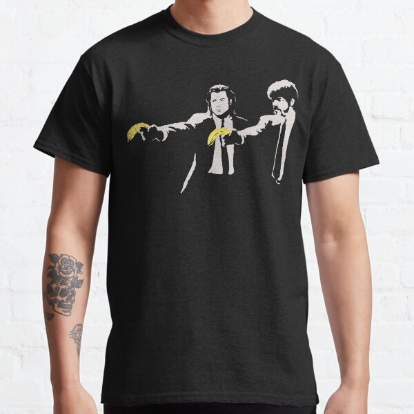 Banksy, homenaje a AWarhol, banana y Quentin Tarantino, reproducción de obras de arte, carteles, impresiones, bolsos, tazas, postales, camisetas, hombres, mujeres, niños Camiseta clásica