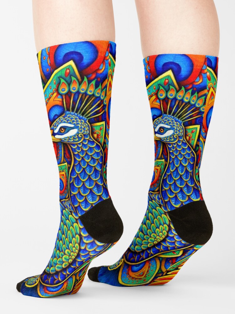 Alternate view of Colorful Paisley Peacock Rainbow Bird Socks