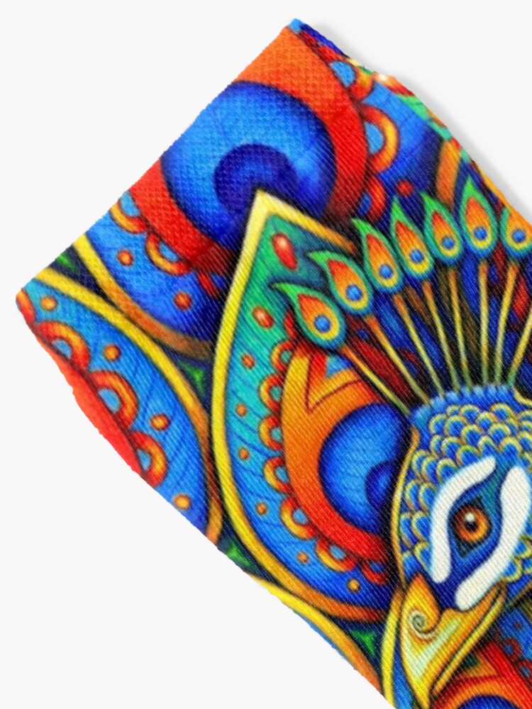 Alternate view of Colorful Paisley Peacock Rainbow Bird Socks