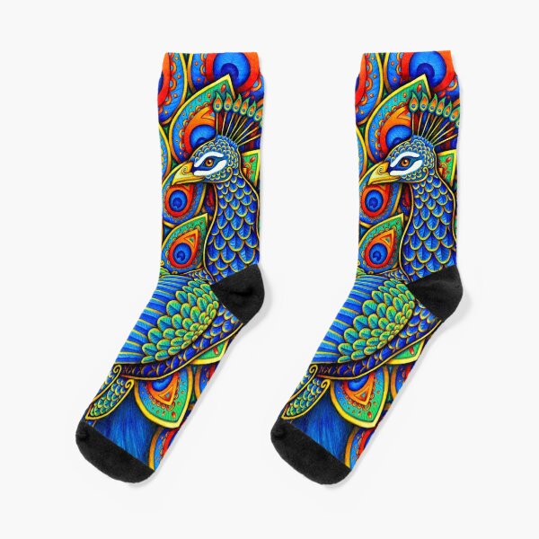 Colorful Paisley Peacock Rainbow Bird Socks