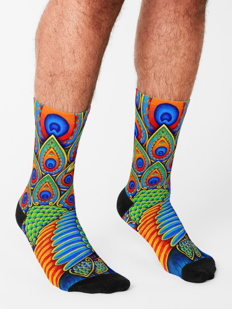 Alternate view of Colorful Paisley Peacock Rainbow Bird Socks