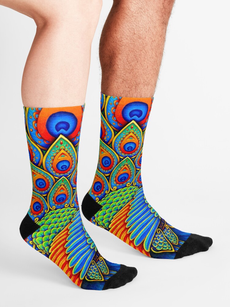 Alternate view of Colorful Paisley Peacock Rainbow Bird Socks