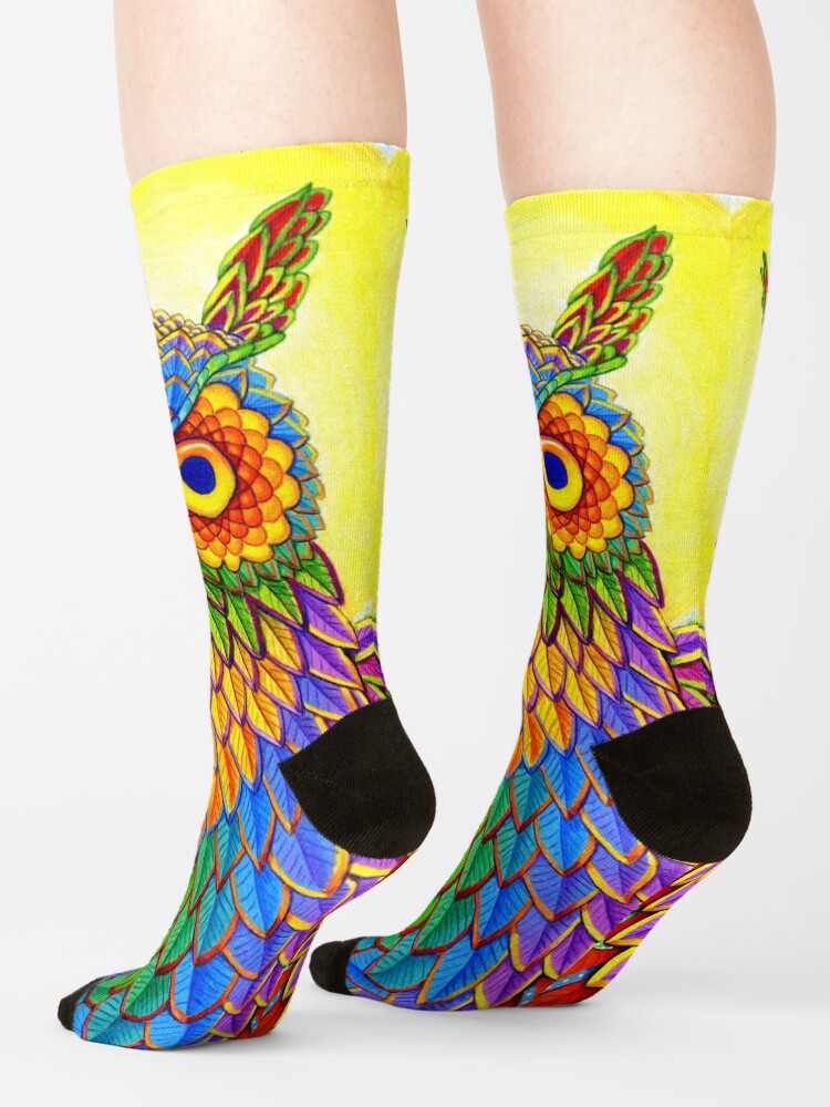 Thumbnail 4 of 5, Socks, Colorful Psychedelic Rainbow Owl designed and sold by lioncrusher.
