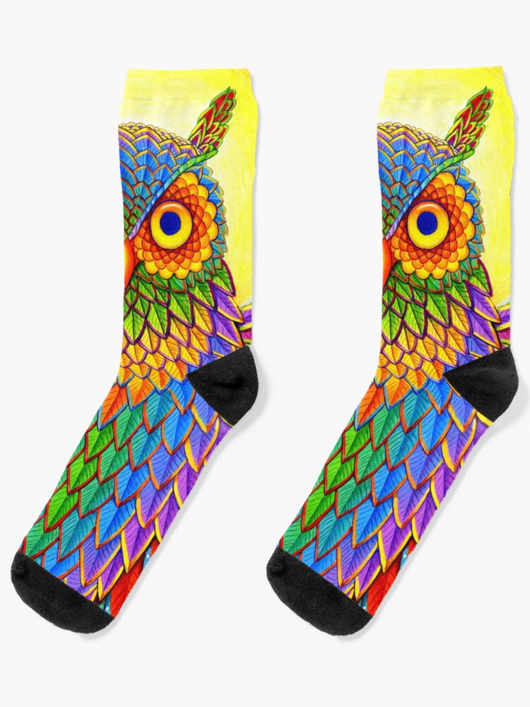 Thumbnail 1 of 5, Socks, Colorful Psychedelic Rainbow Owl designed and sold by lioncrusher.