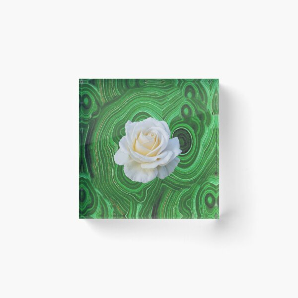 Item preview, GREEN RUSSIAN MALACHITE WHITE CREAMY ROSE ART designed and sold by sharlesart.