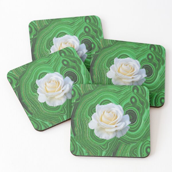 Item preview, GREEN RUSSIAN MALACHITE WHITE CREAMY ROSE ART designed and sold by sharlesart.