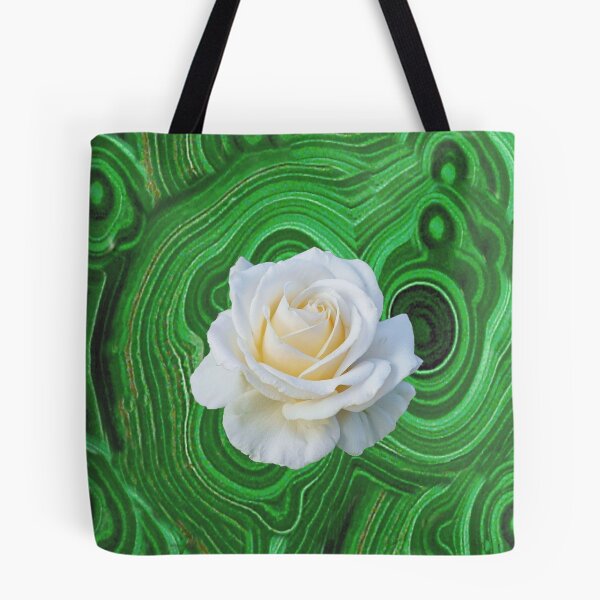Item preview, GREEN RUSSIAN MALACHITE WHITE CREAMY ROSE ART designed and sold by sharlesart.
