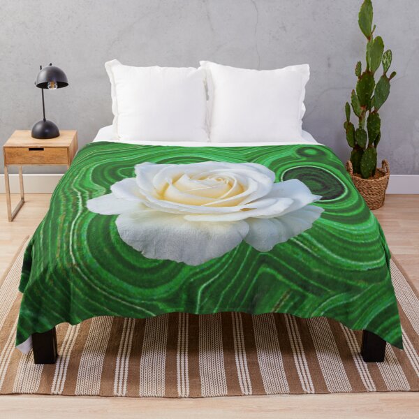 Item preview, GREEN RUSSIAN MALACHITE WHITE CREAMY ROSE ART designed and sold by sharlesart.