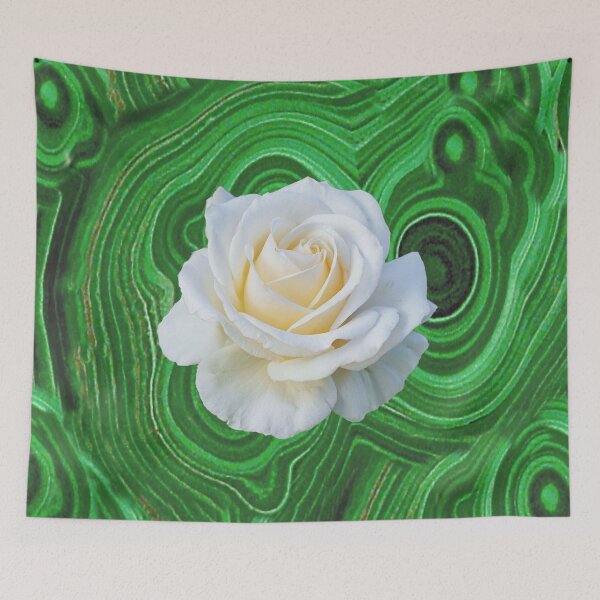 Item preview, GREEN RUSSIAN MALACHITE WHITE CREAMY ROSE ART designed and sold by sharlesart.