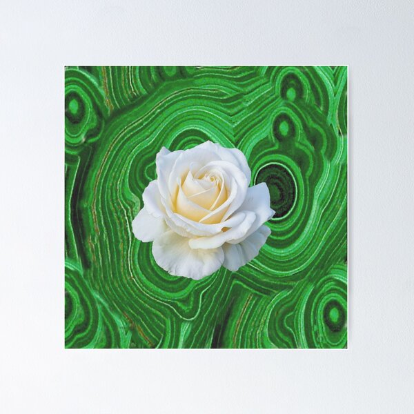 Item preview, GREEN RUSSIAN MALACHITE WHITE CREAMY ROSE ART designed and sold by sharlesart.
