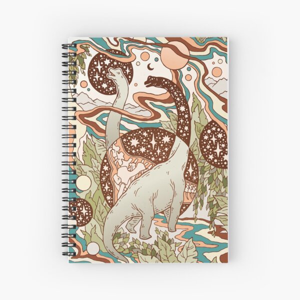 Portail jurassique | Palette arc-en-ciel rétro | Art de science-fiction dinosaure Cahier à spirale