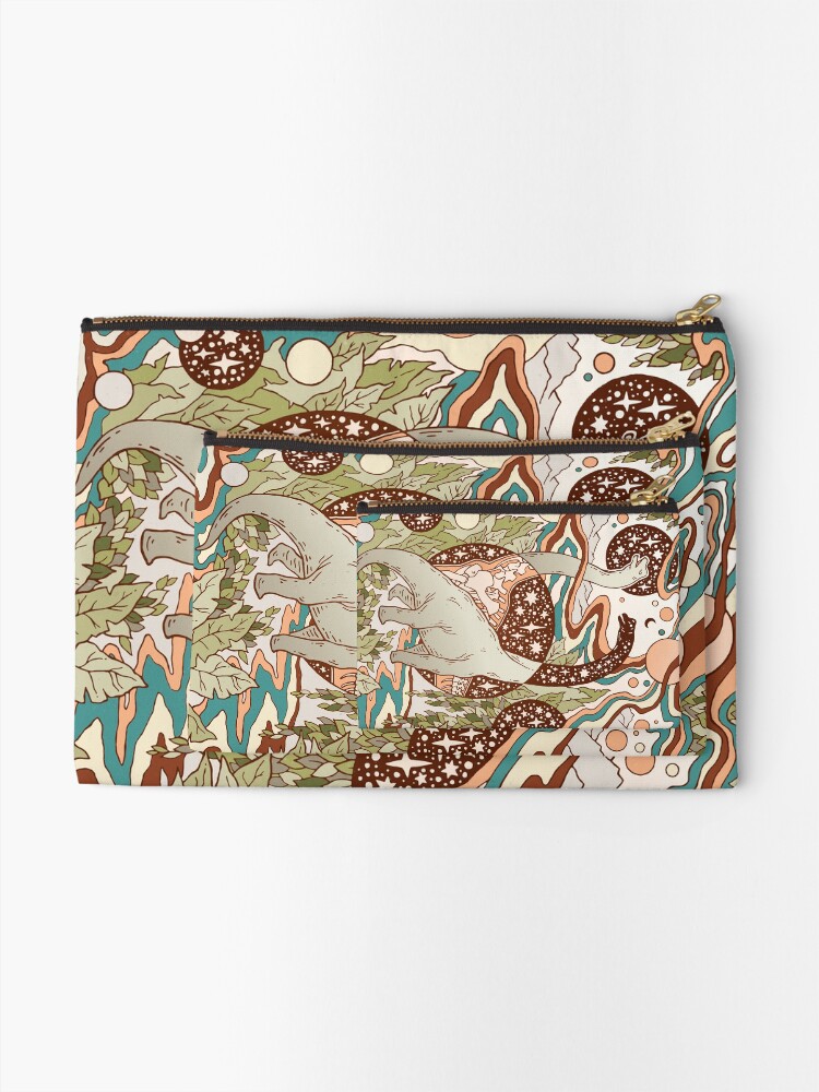 Alternate view of Jurassic Portal | Retro Rainbow Palette | Dinosaur Science Fiction Art Zipper Pouch