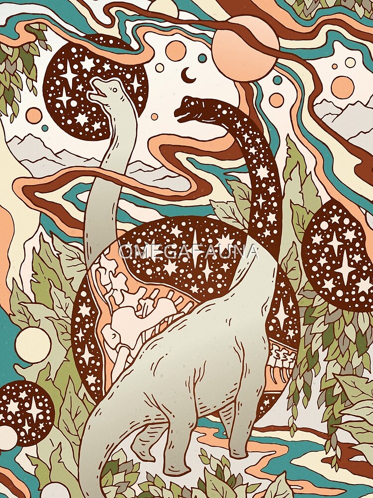 Jurassic Portal | Retro Rainbow Palette | Dinosaur Science Fiction Art by OMEGAFAUNA