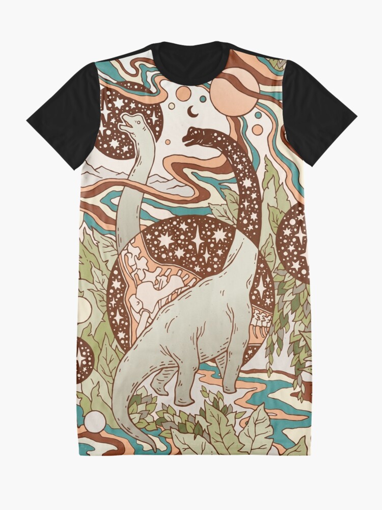 Alternate view of Jurassic Portal | Retro Rainbow Palette | Dinosaur Science Fiction Art Graphic T-Shirt Dress