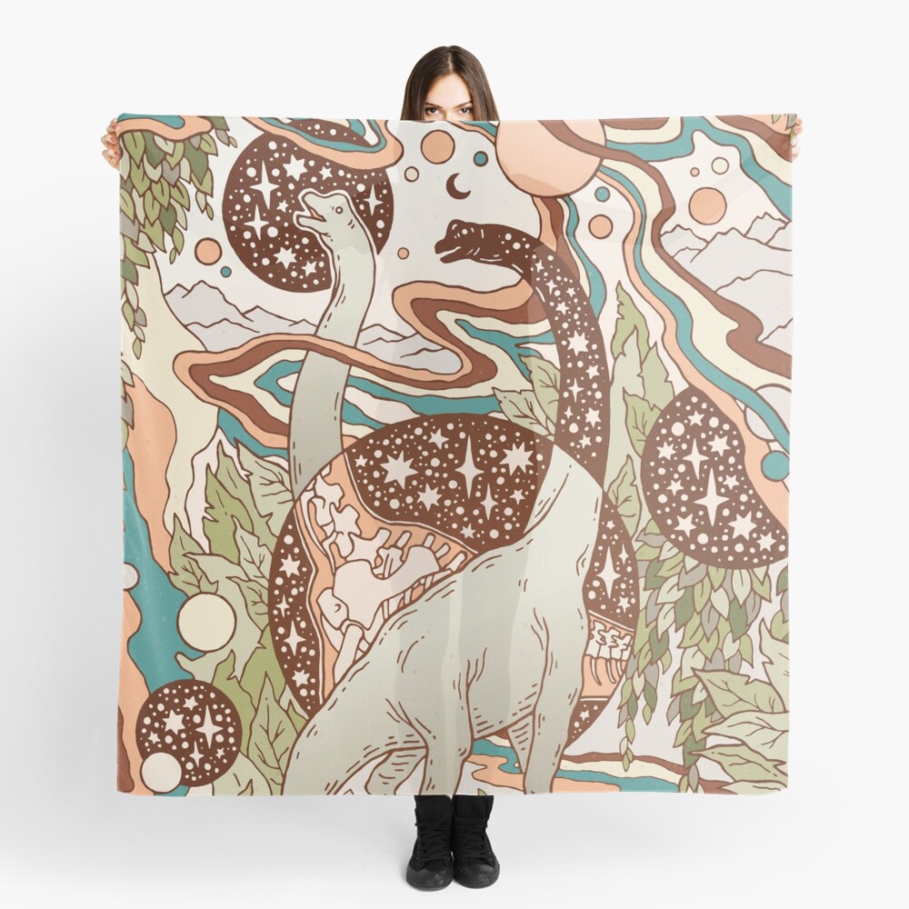 Jurassic Portal | Retro Rainbow Palette | Dinosaur Science Fiction Art Scarf