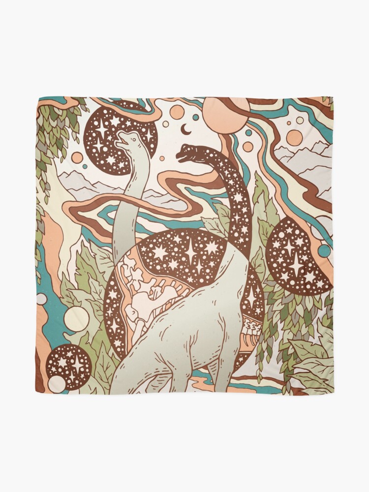 Alternate view of Jurassic Portal | Retro Rainbow Palette | Dinosaur Science Fiction Art Scarf