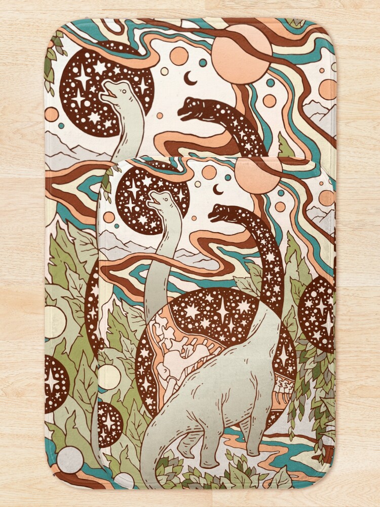 Alternate view of Jurassic Portal | Retro Rainbow Palette | Dinosaur Science Fiction Art Bath Mat