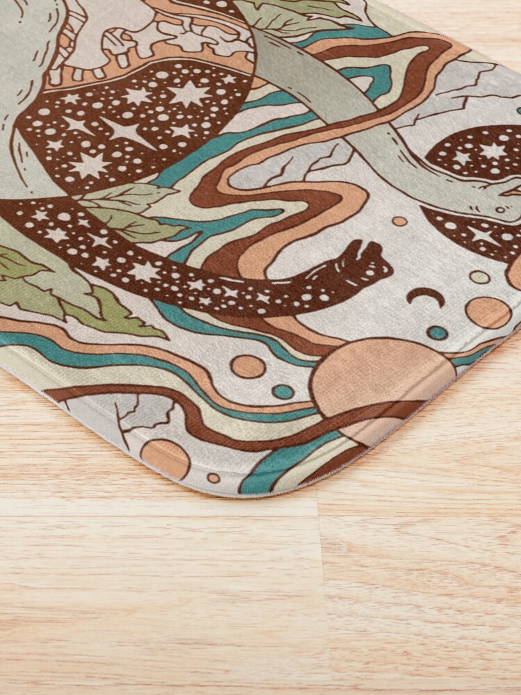 Alternate view of Jurassic Portal | Retro Rainbow Palette | Dinosaur Science Fiction Art Bath Mat