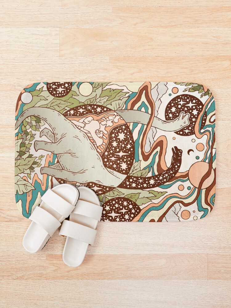 Alternate view of Jurassic Portal | Retro Rainbow Palette | Dinosaur Science Fiction Art Bath Mat