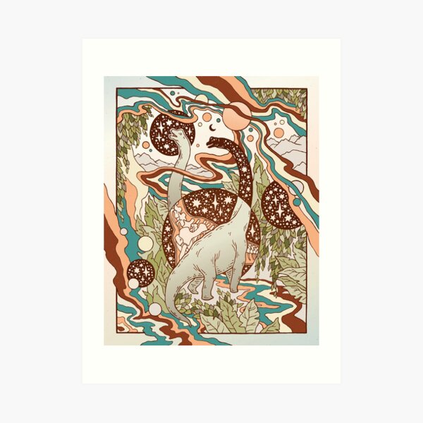 Jurassic Portal | Retro Rainbow Palette | Dinosaur Science Fiction Art Art Print