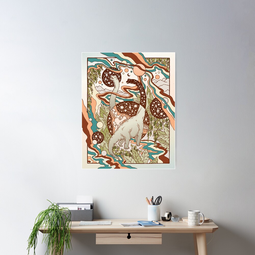 Jurassic Portal | Retro Rainbow Palette | Dinosaur Science Fiction Art Poster