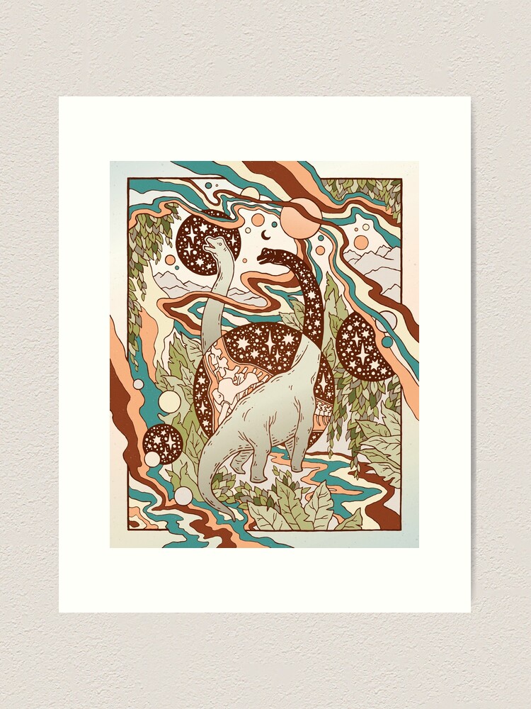 Alternate view of Jurassic Portal | Retro Rainbow Palette | Dinosaur Science Fiction Art Art Print