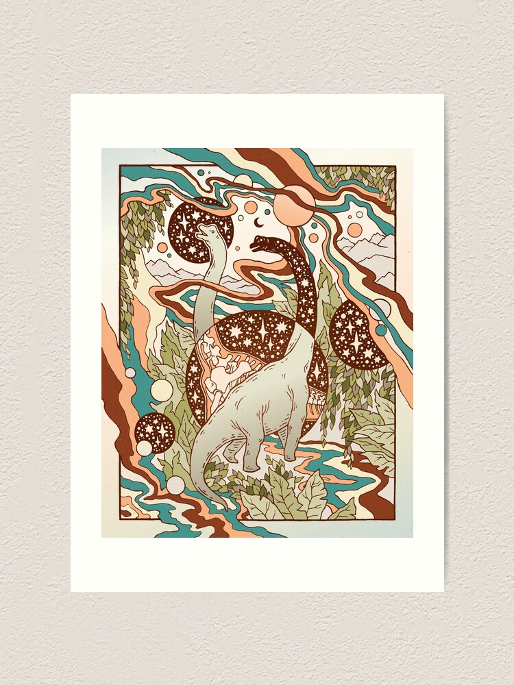 Alternate view of Jurassic Portal | Retro Rainbow Palette | Dinosaur Science Fiction Art Art Print