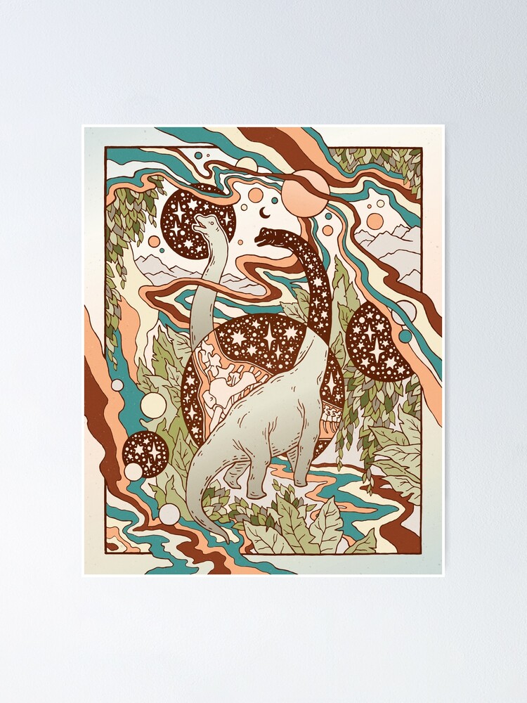 Alternate view of Jurassic Portal | Retro Rainbow Palette | Dinosaur Science Fiction Art Poster