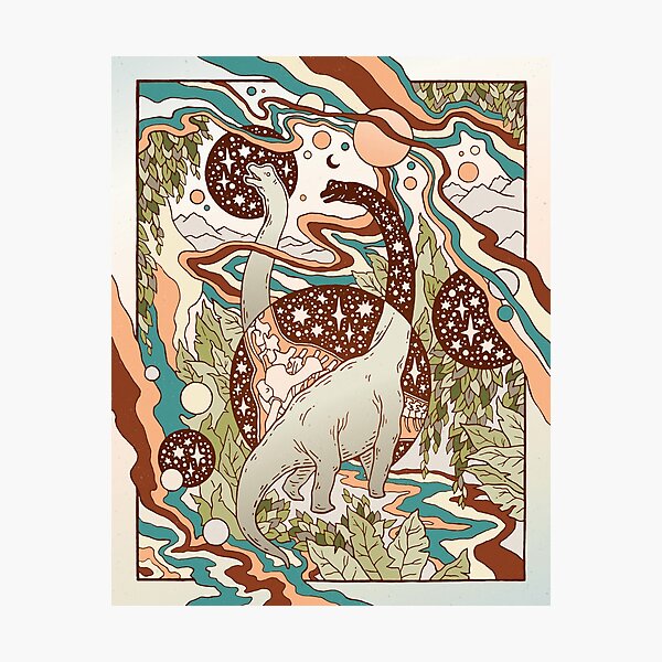 Jurassic Portal | Retro Rainbow Palette | Dinosaur Science Fiction Art Photographic Print