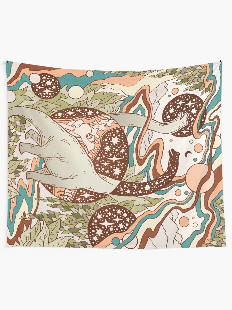 Alternate view of Jurassic Portal | Retro Rainbow Palette | Dinosaur Science Fiction Art Tapestry