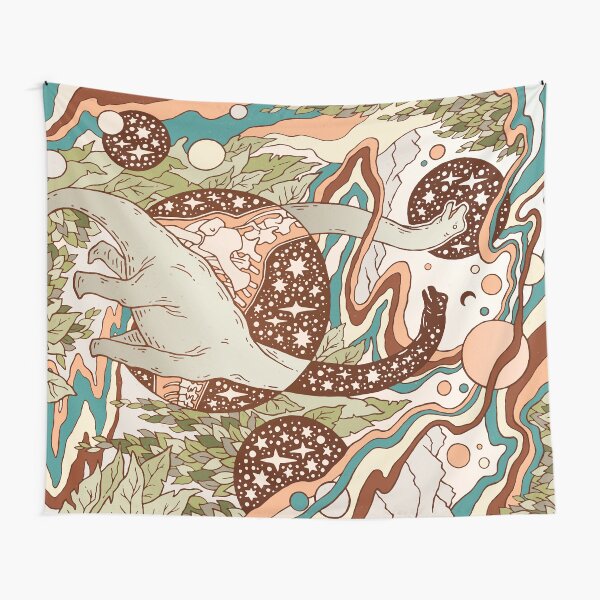 Jurassic Portal | Retro Rainbow Palette | Dinosaur Science Fiction Art Tapestry