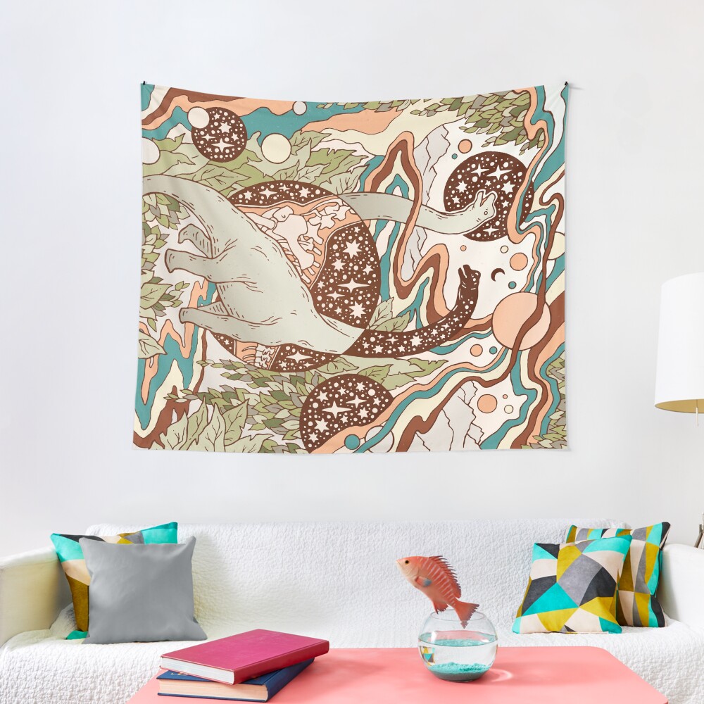 Jurassic Portal | Retro Rainbow Palette | Dinosaur Science Fiction Art Tapestry