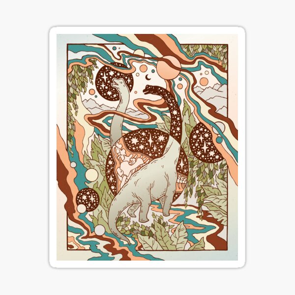 Jurassic Portal | Retro Rainbow Palette | Dinosaur Science Fiction Art Sticker