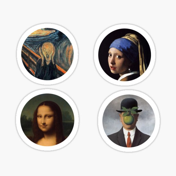 Four heads painting: the Scream, the girl with the pearl, the Joconde, le fils de l'Homme Sticker