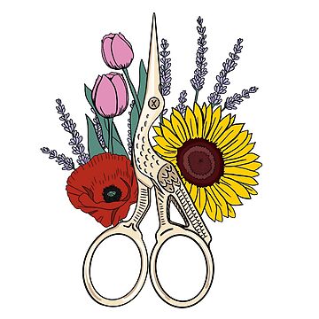 Artwork thumbnail, Floral Stork Scissors by beccalikeya