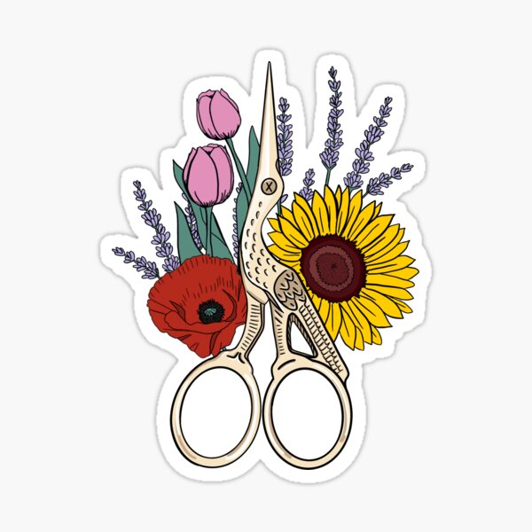 Floral Stork Scissors  Sticker for Sale by beccalikeya