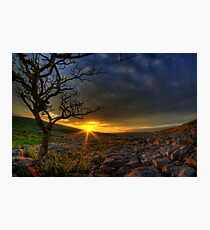 Sunset over limestone pavement, Malham Photographic Print