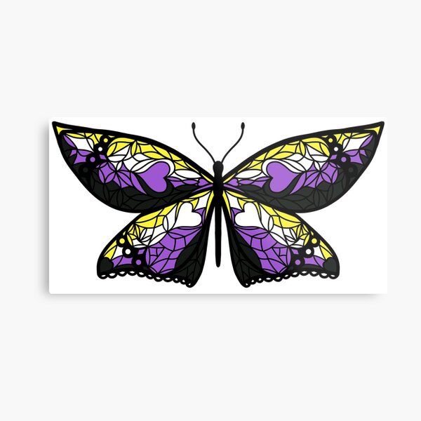 Fly With Pride: Nonbinary Flag Butterfly Metal Print