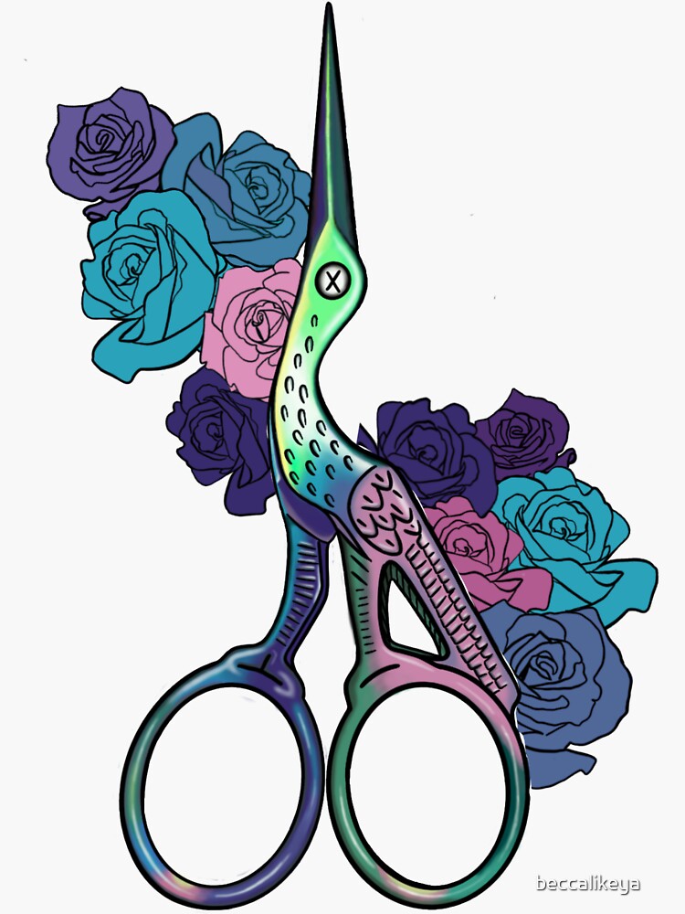 Thumbnail 3 of 3, Sticker, Holographic Embroidery Scissors designed and sold by beccalikeya.