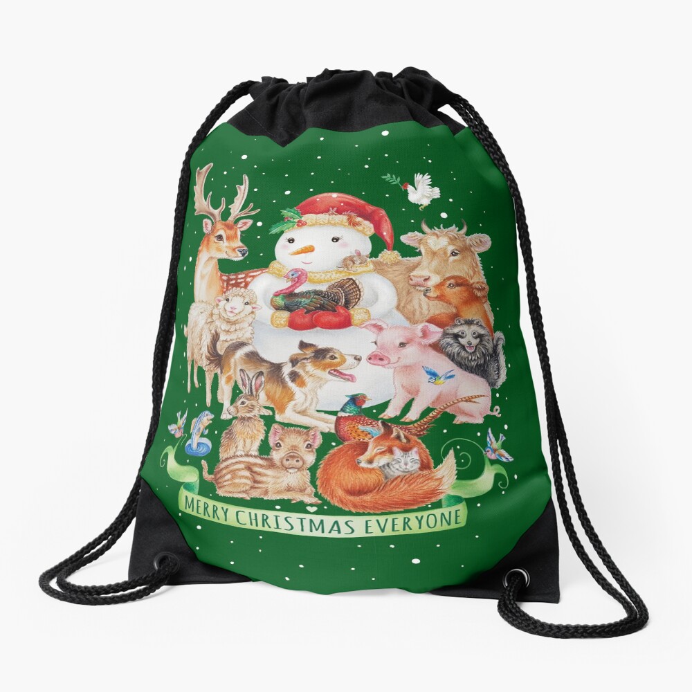 Merry vegan christmas by Maria Tiqwah Drawstring Bag