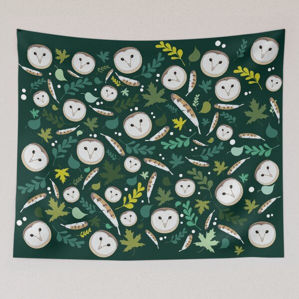 Item preview, Fresh Forest Owl Leaves Feather Pattern designed and sold by Portowl.