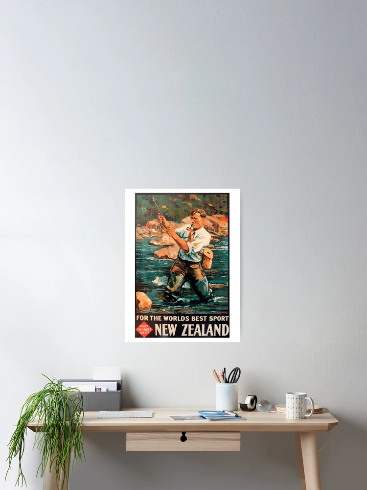 Imagen 2 de 3, Póster con la obra Fly Fishing in New Zealand - Vintage Travel Poster Design, diseñada y vendida por Chunga.