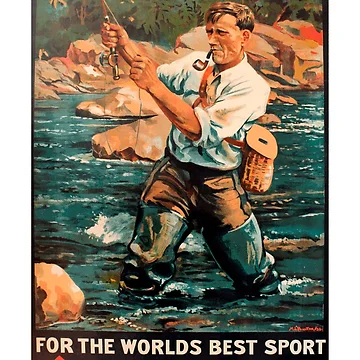 Imagen de la obra Fly Fishing in New Zealand - Vintage Travel Poster Design de Chunga