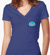 Pocket owl Women's Fitted V-Neck T-Shirt