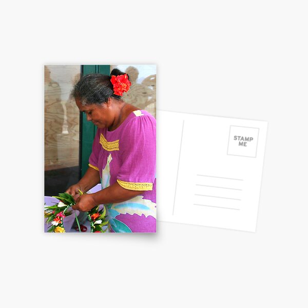 Making Flower Headbands in Raiatea Postcard
