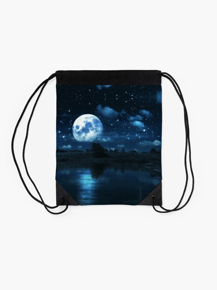 Full Moon Over River Drawstring Bag By Annartshock Redbubble