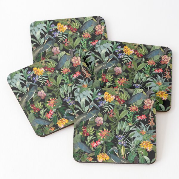 Item preview, Vintage Pattern - Blue heron and tropical flowers Botanical Night Garden Nightgarden designed and sold by UtArt.