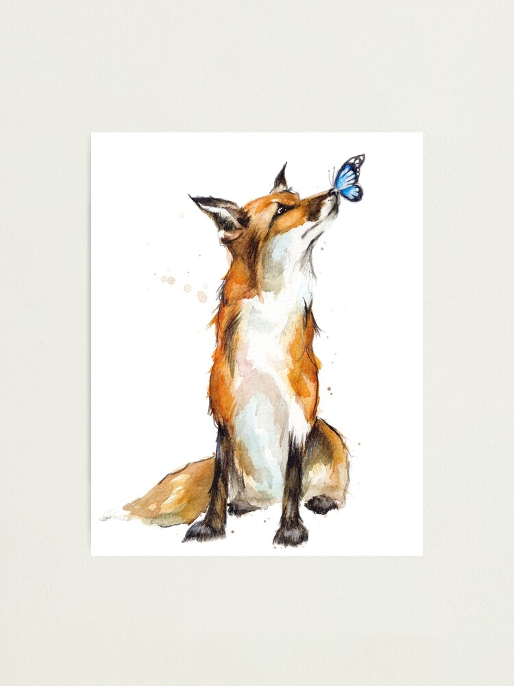 Fox Playing with Butterfly Watercolor Oil selling Painting Framed Art Print