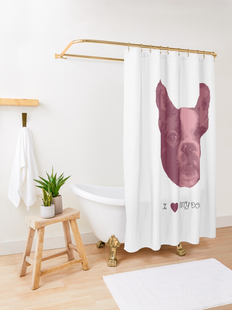 Alternate view of I love my dog - French Bulldog (Pink) Shower Curtain