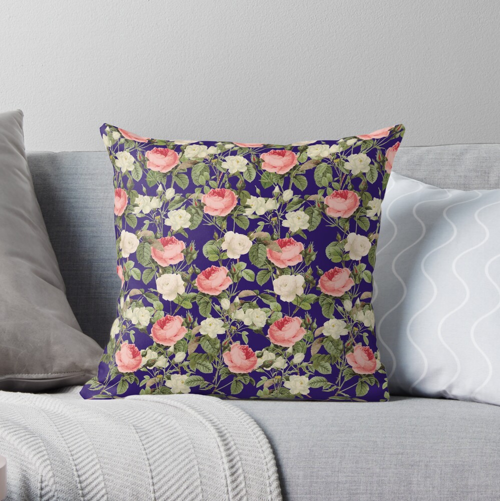 Pink and White roses Throw Pillow